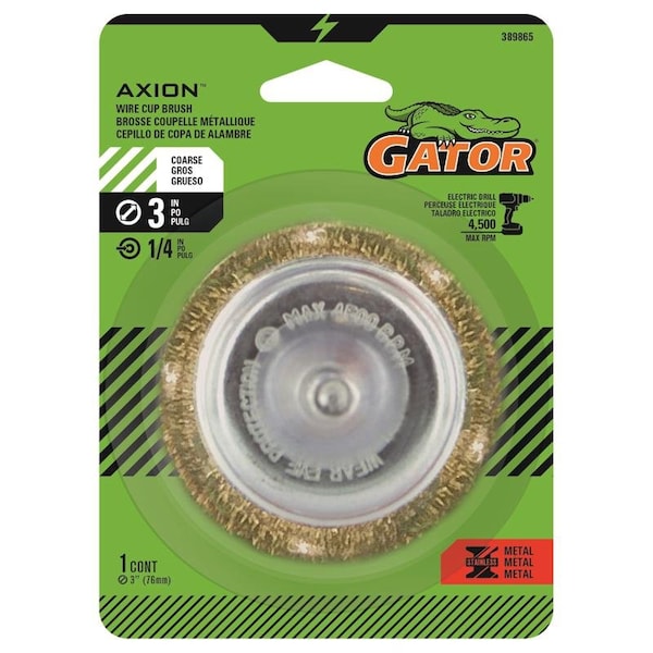 Gator Gator 3 in. Coarse Crimped Wire Cup Brush Brass Coated Steel 4500 rpm 1 pc 389865 - main